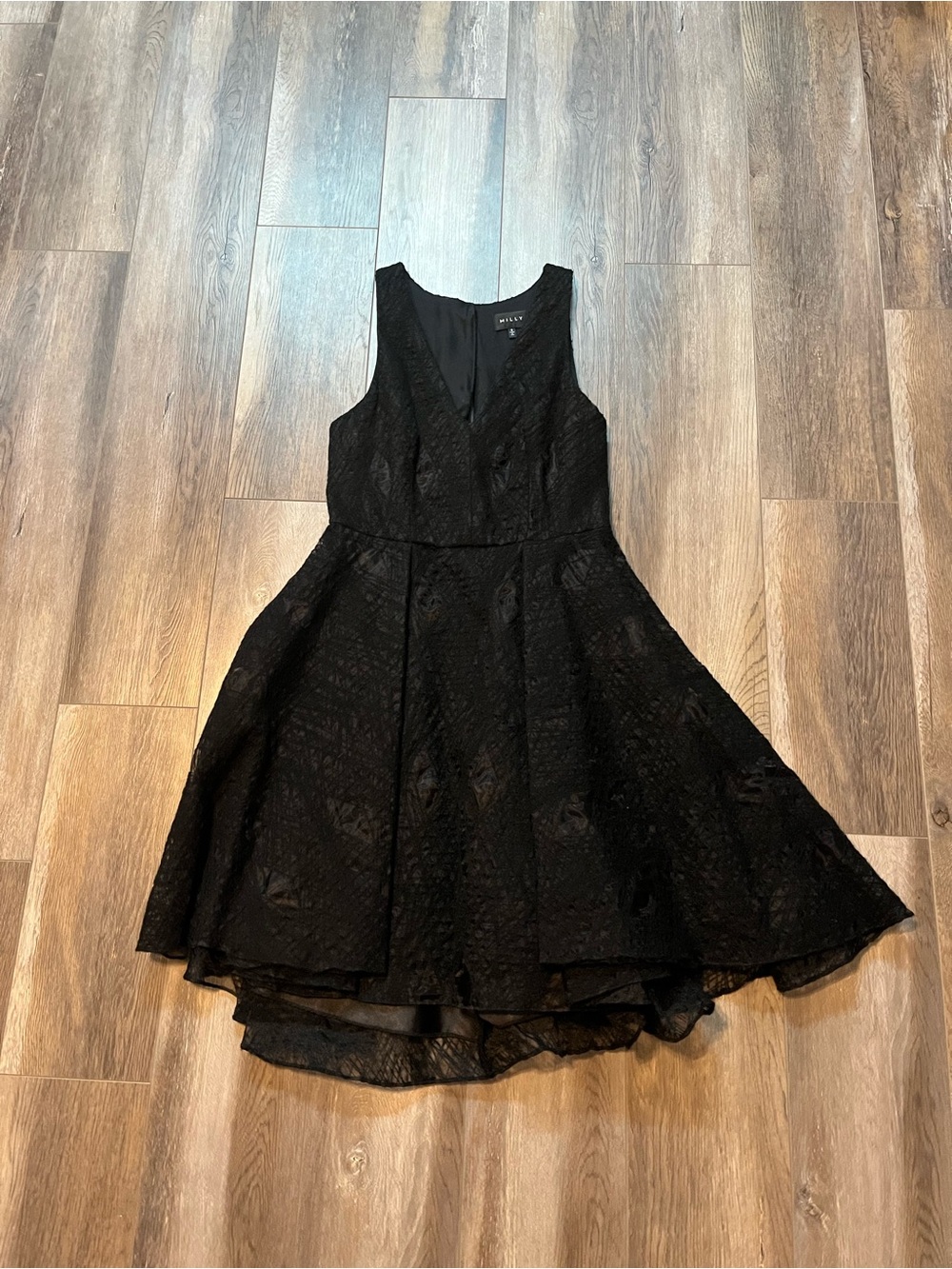 Milly Black Cynthia Sleeveless Organza Fit-and-Flare Mini Dress